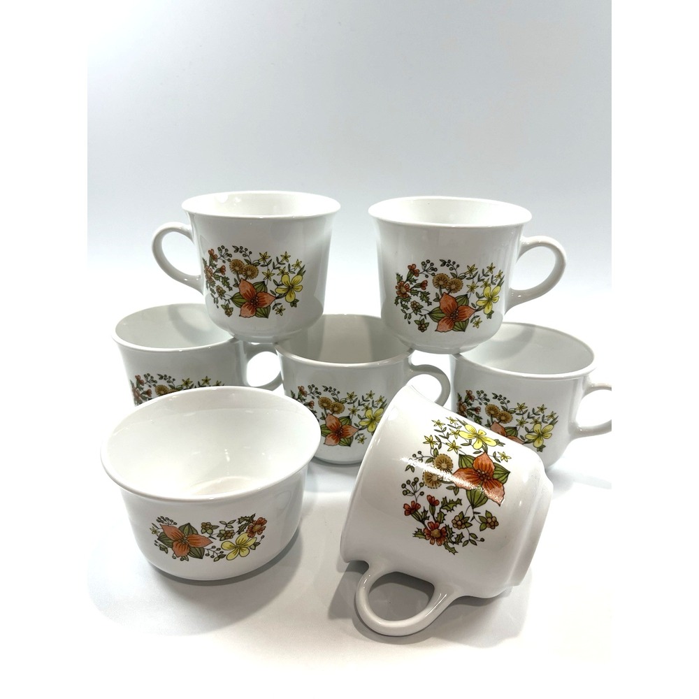Vintage Corelle "Indian Summer" Coffee/Tea Cups Set Of 6 + Sugar Bowl  ~Retired~